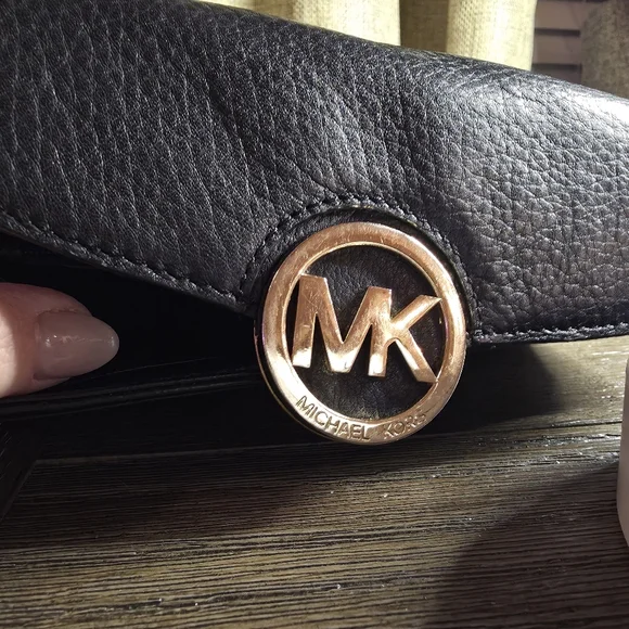 Michael Kors Black Leather MK Logo Wallet Clutch - Picture 2 of 10